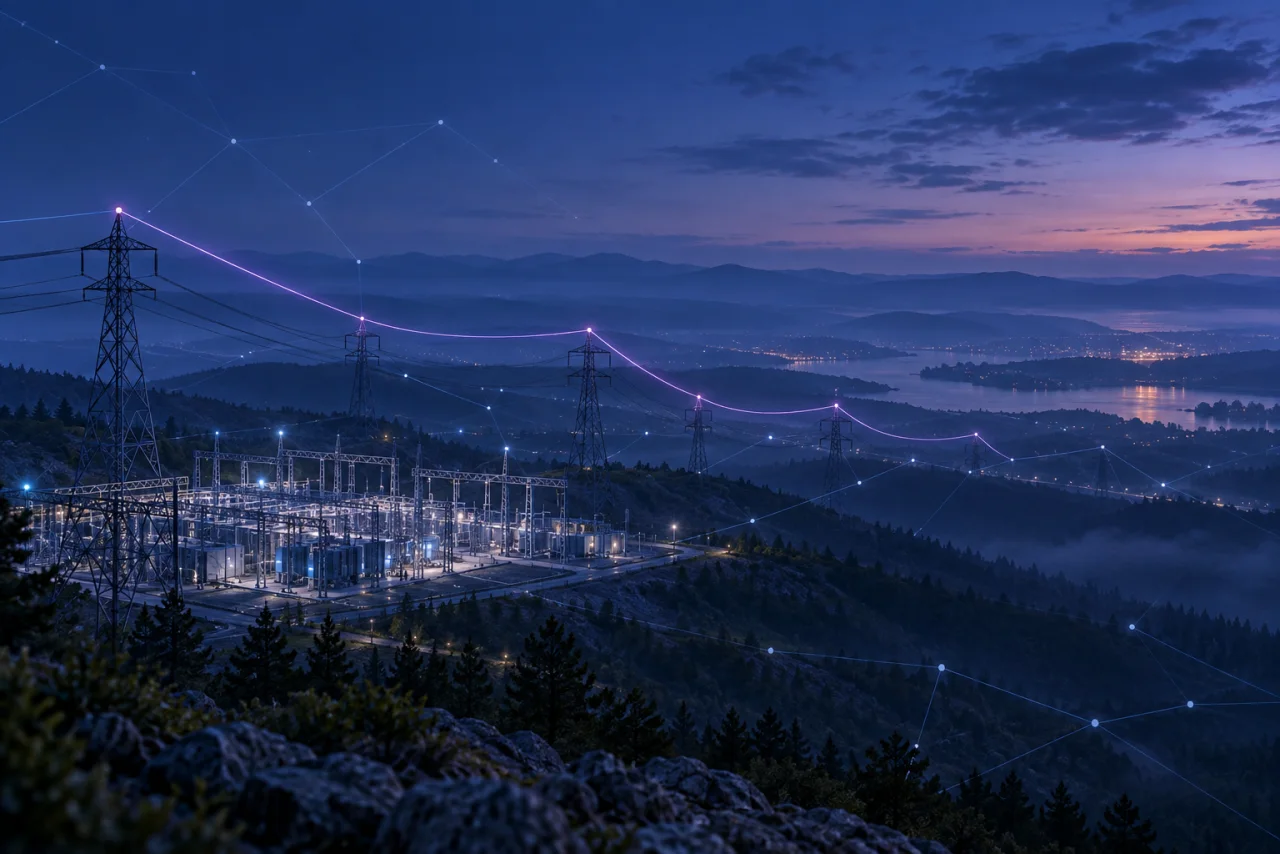 Electricity grid digital twin showing substations and network load in near real time